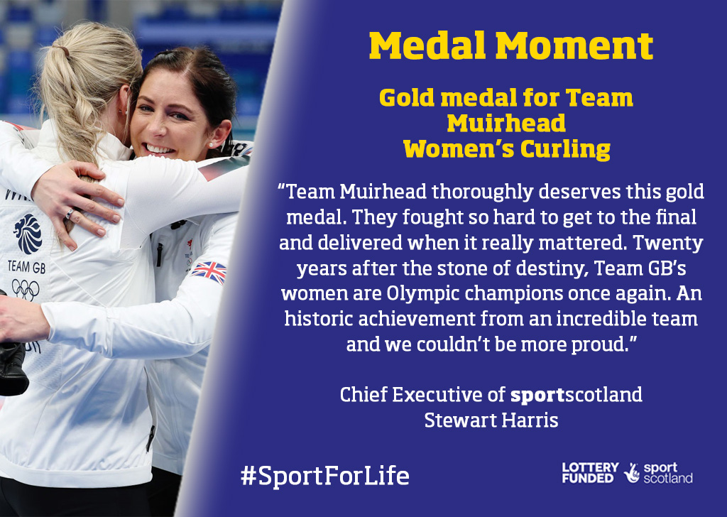 sportscotland's tweet photo. GOLDEN GIRLS! What a phenomenal performance from @Team_Muirhead to take the gold for @TeamGB 

An absolutely momentous moment - don't ever stop believing.

#Beijing2022 #ScotsOnTeamGB https://t.co/JFmCbBx1iv