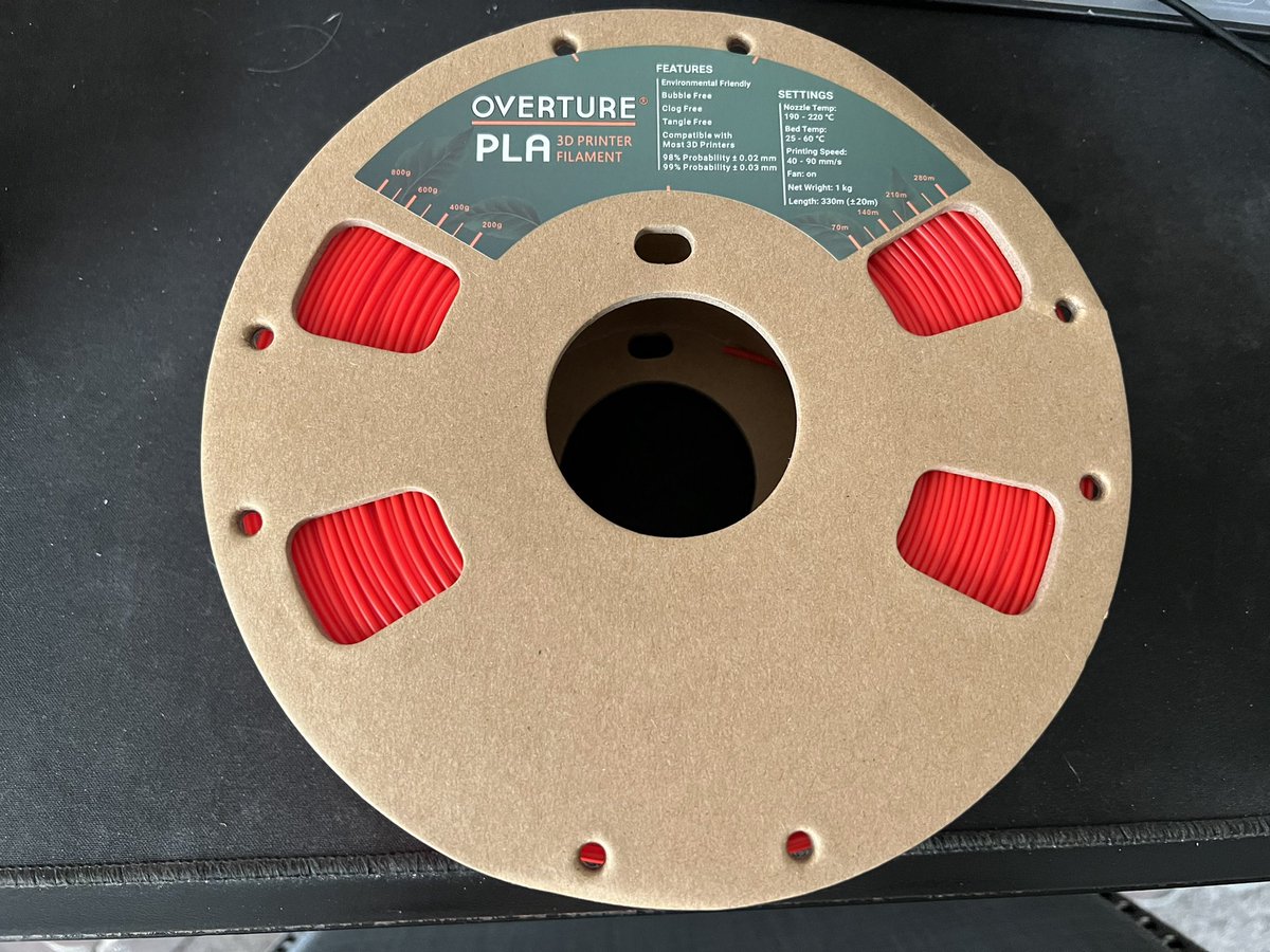 Loving the fact that Overture has moved to cardboard spools for their filament! Such a great move for the 3D printing community. #Overture3D #3Dprinting