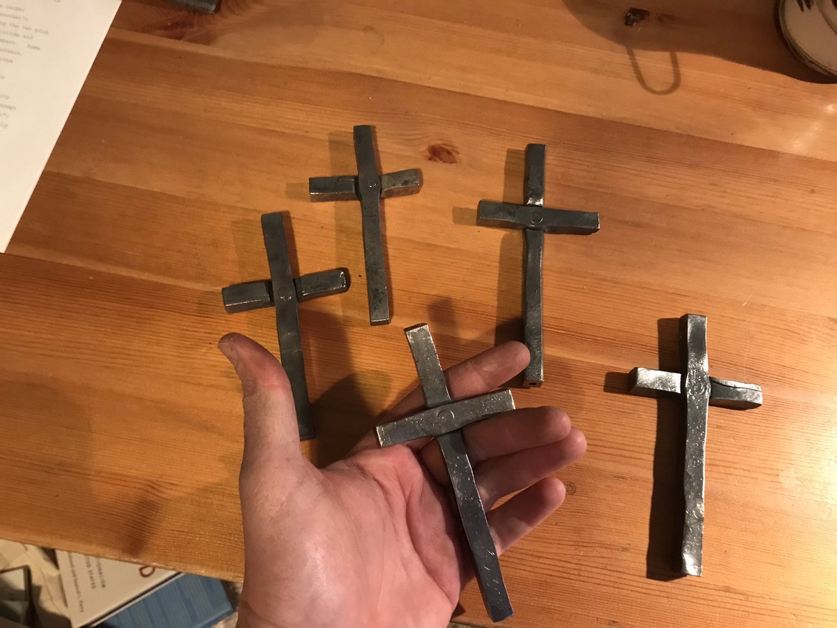 I finished making all these crosses today, made from gun barrels. I really like making crosses from guns… because the gun and the cross offer two very different versions of power. One is willing to die, and the other is willing to kill.