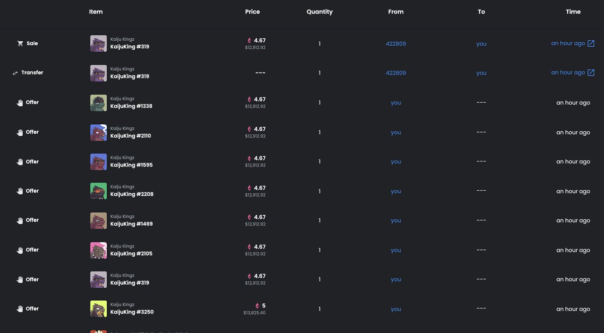 koonlint's tweet photo. @opensea I made a few offers to purchase a @KaijuKingz  this morning. Unfortunately, a scammer/hacker accepted my offer and sold me a stolen one. What should i do? the item is being flagged right now;
https://t.co/QGoBdPQjqa https://t.co/qUgnFR15sb