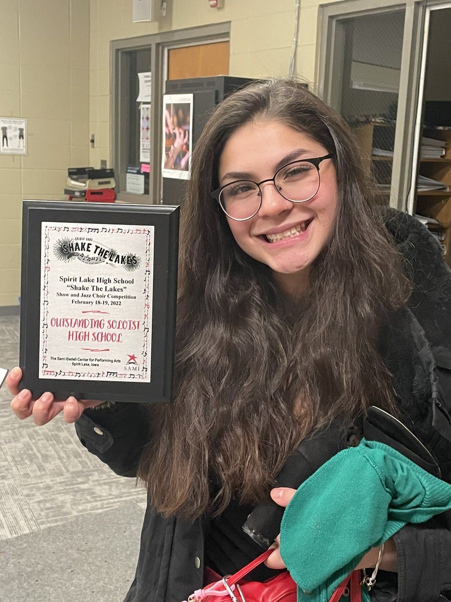 ChoirStorm's tweet photo. These Tornadoes are celebrating their first place trophy in 4A at “Shake the Lakes” Vocal Jazz Competition today! Special shout out to Elizabeth Tapia Banuelos for earning the one and only Outstanding Female Soloist Award of the entire contest. #Tornadostrong https://t.co/mnmiv9fDGe