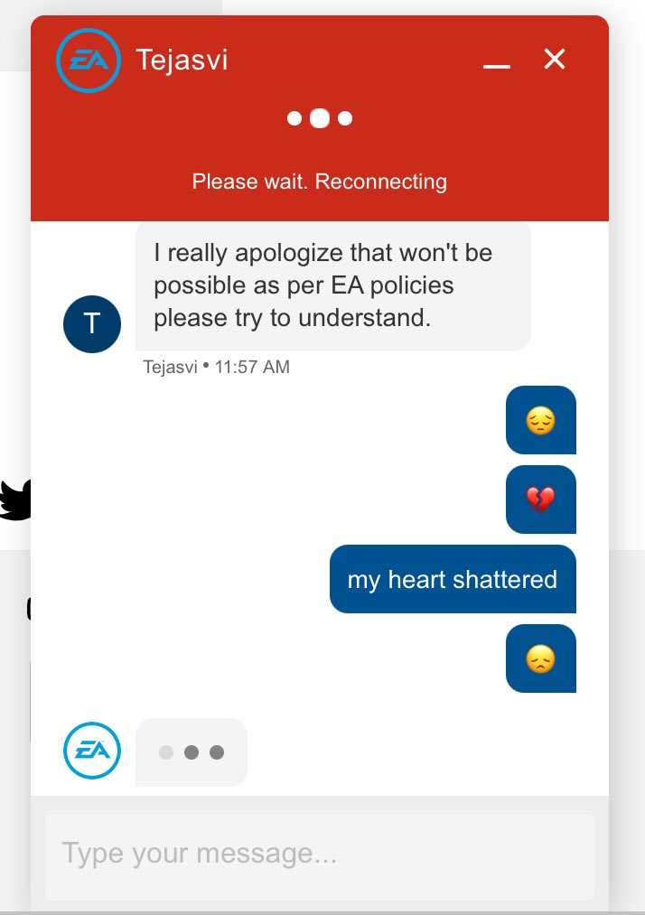 <a href="/EAHelp/">EA Help</a> is useless. <a href="/TheSimsMobile/">The Sims Mobile</a> is useless.

They all only want our money. When we have problems they wont be able to help us. 

My heart shattered 💔😞😔🥲