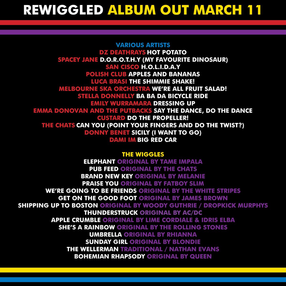 We are so excited to be asked to play on the new album from The Wiggles - 'Rewiggled'. Joining all these amazing acts covering some bloody fune Wiggles songs! Pre-order 'Rewiggled' now to make sure you don't get left behind 😎🎷🥳 Link 👉 snd.click/ReWiggled