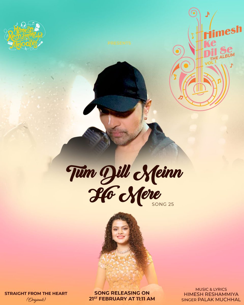 HimeshMelodies's tweet photo. #TumDillMeinnHoMere sung by @palakmuchhal3, written and composed by Himesh Reshammiya will be out tomorrow at 11:11 AM❤

#HimeshReshammiya #PalakMuchhal #HimeshKeDilSe #HimeshReshammiyaMelodies https://t.co/PEZ2CyQule