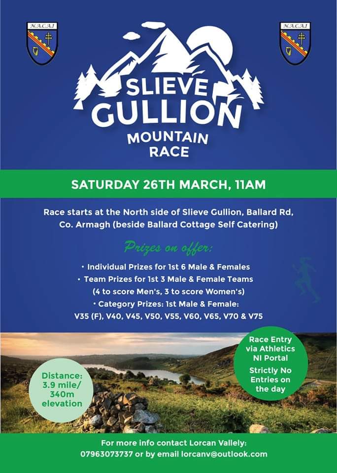 Slieve Gullion Mountain race hosted by @Armagh_AC on 26th March at 11am. For further details contact @LorcanVallely #mountains #running #gullion @nimra_news