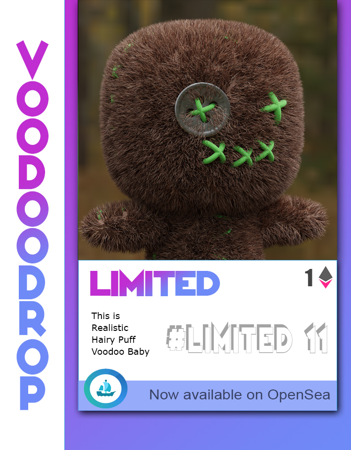 vdo_nft's tweet photo. VDO NFT #LIMITED 11is now listed on OpenSea

🔥 This is Realistic Hairy Puff Voodoo Baby
🔥 Realistic Limited Edition
🔥 No gas fee

#nft #nftart #nftartist #nfts #nftproject #nftcollection #nftcollector #nftartwork #nftgallery #opensea #eth #ethereum #nftwork #nftdrop https://t.co/QfLzqthvFZ