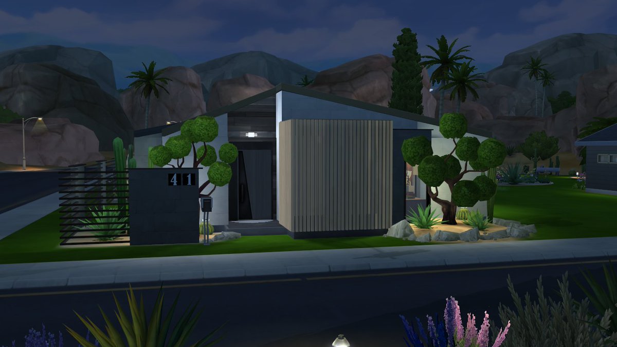 004C_'s tweet photo. Gave the #smallsimsieshell challenge a try. Diseñar los techos fue dificilísimo, de ahí el desafío. Also struggled with the outdoor space. Modern builds are my comfort zone, but I tried to—and failed in—heavily utilising the terrain manipulation tools. #ShowUsYourBuilds https://t.co/EpDt5xIget