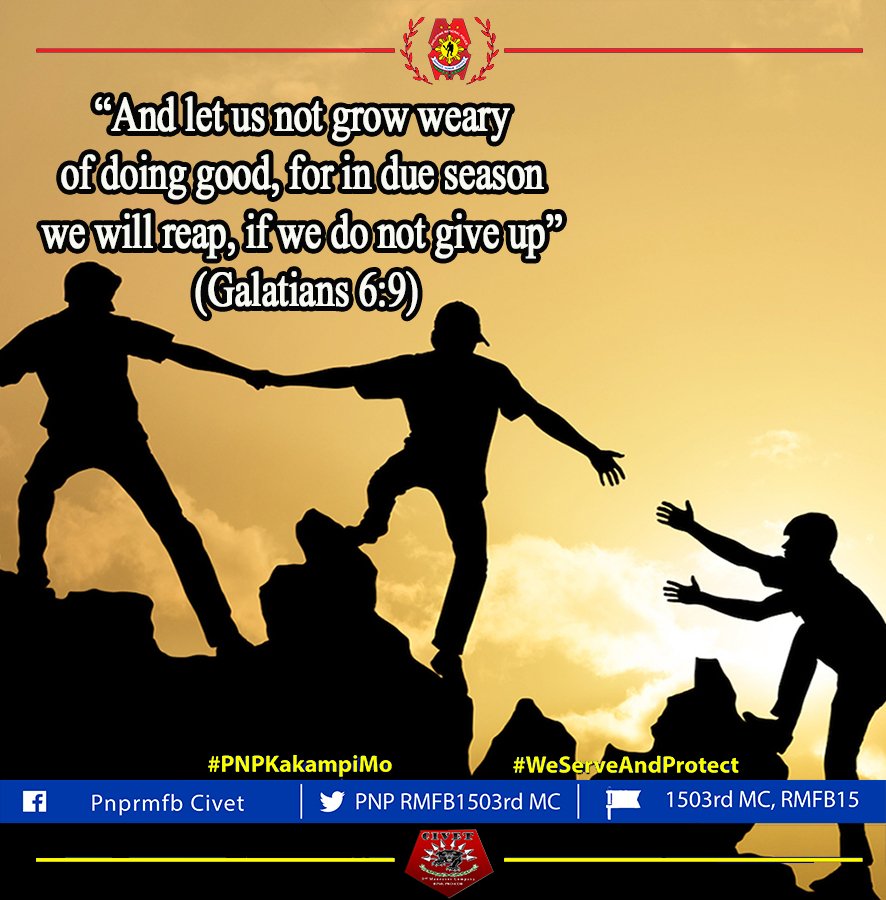 Pnprmfb15thirdM's tweet photo. Let us not be weary in doing goods and helping others
#PNPKakampiMo
#WeServeAndProtect
#TeamPNP
#1503rdMCRMFB15Cares https://t.co/Mg2JQmEprc