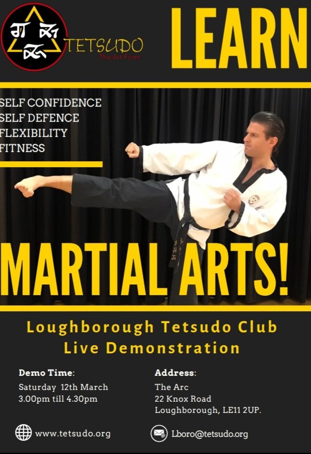 Are you in the Leicestershire area, interested in martial arts &amp; would like to learn how to defend yourself? 
Well I'm hosting a free talk &amp; LIVE demonstration in Loughborough on Sat.12th March. You can even have a go after the demonstration.#tetsudo #martialarts #leicestershire