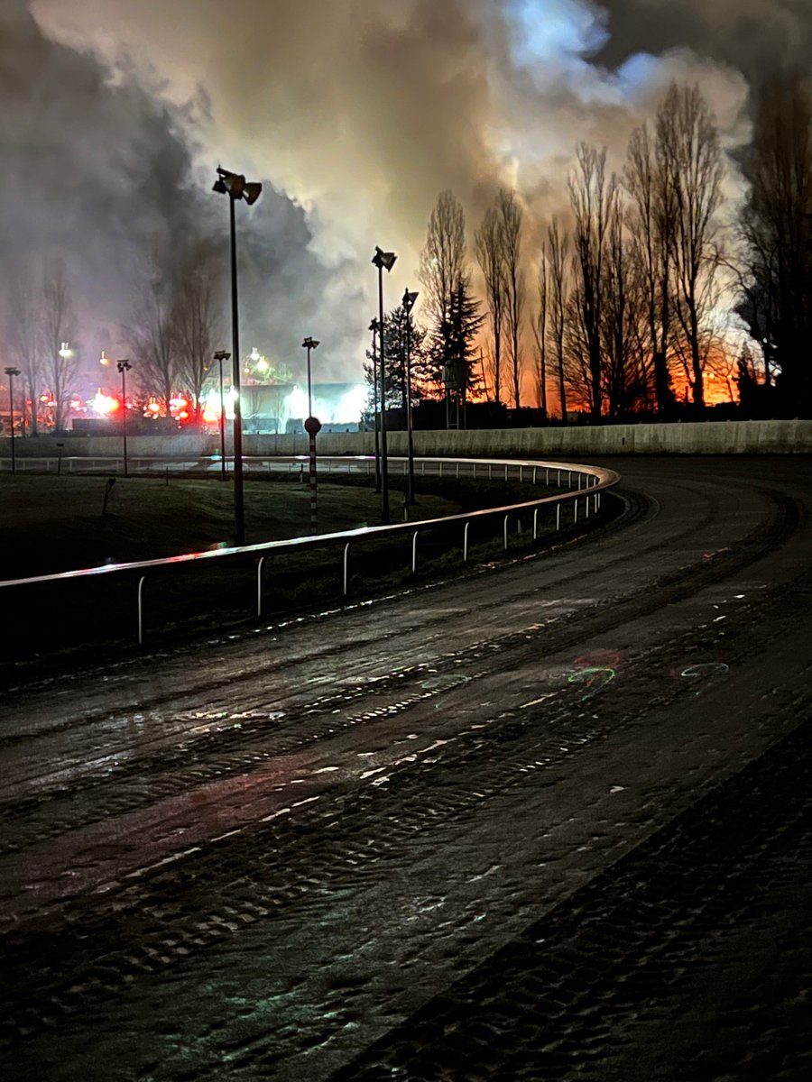 Massive Fire on the PNE Grounds Works Yard Gate 8.
Does not involve the Racetrack or Barn Area. 
Horses safe and Calm. Lots of Smoke.