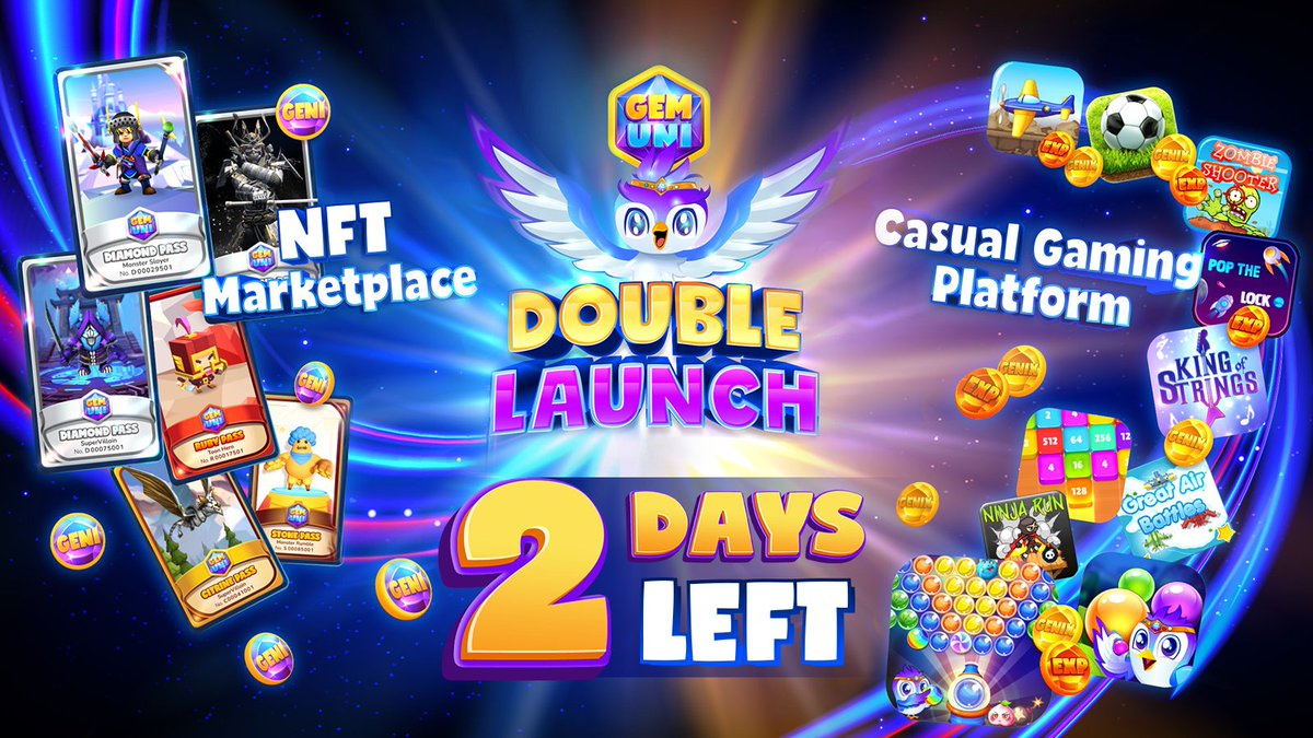 gemuniofficial's tweet photo. ⏰Countdown - 2 Days Left⏰

DON'T MISS OUT ON THE DOUBLE LAUNCH EVENT IN #GemUni.

📆Duration: Feb 22nd - Feb 28th, 2022
⏰Time: 10 AM (UTC)

Double Launch, Double Earn! Set up your timer to keep updated!

#GemUni #casualgames #DoubleLaunch #DoubleEarn https://t.co/cNO8Ro5Z07