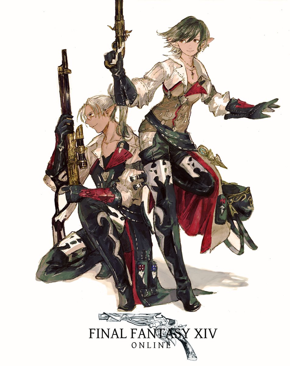 weapon gun pointy ears gloves 1girl elf 1boy  illustration images