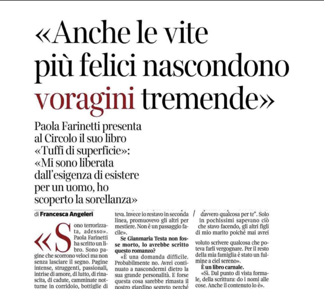 CircoloLettori's tweet photo. Oggi su @CorriereTorino trovate @pifar intervistata da @fraangeleri! La presentazione di “Tuffi in superficie” di Paola Farinetti è mercoledì 23 febbraio al Circolo con l’autrice, @Sciandi e @cecilia_strada! 

✉️ Si prenota a info@circololettori.it https://t.co/Oyptfx93vZ