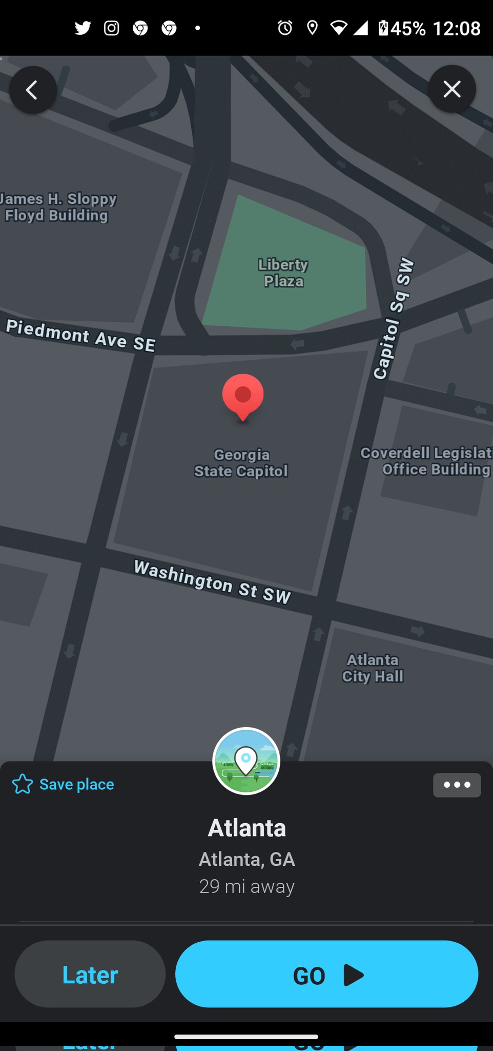 I asked Waze app to take me to Atlanta this where it thinks Atlanta is from my house in Lawrenceville lol Waze says you ain't Atlanta either! #Not Atlanta #Atlanta https://t.co/FjPSSIfCXU