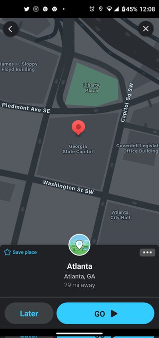 I asked Waze app to take me to Atlanta this where it thinks Atlanta is from my house in Lawrenceville<a href="/tag/not"class="tags"><span>#not</span></a><a href="/tag/atlanta"class="tags"><span>#atlanta</span></a>