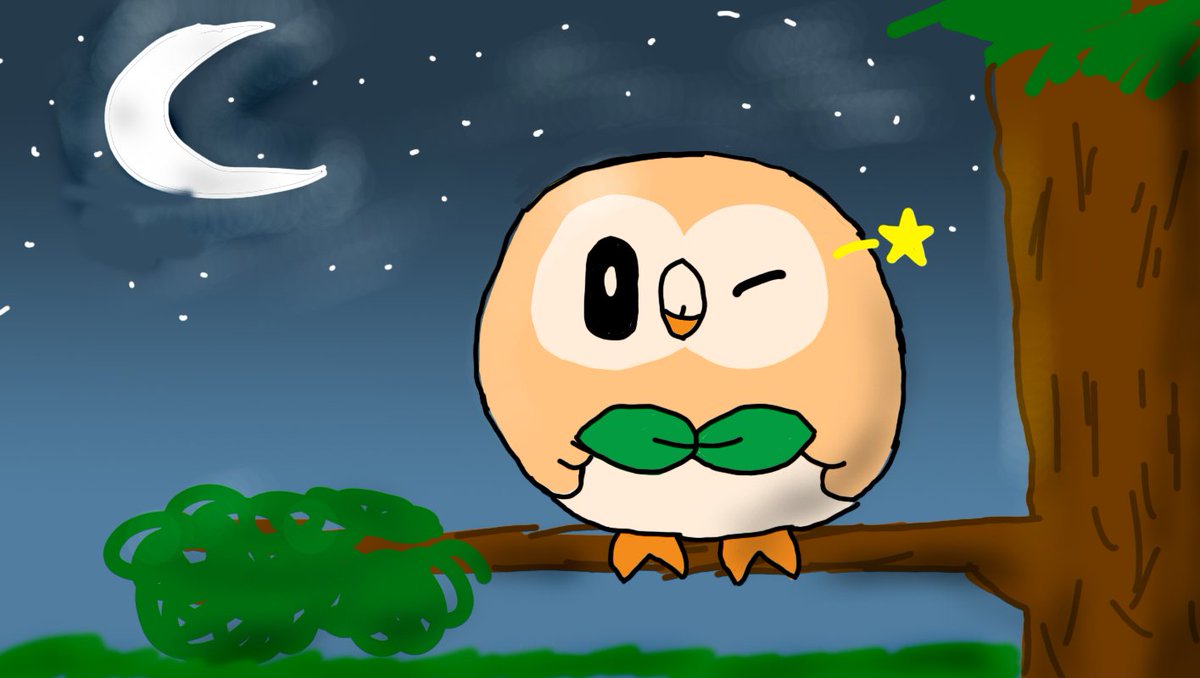_theunfunnyone's tweet photo. I may have the artistic abilities of a toddler but this turned out alright 💚💚💚 #rowlet #pokemon https://t.co/NALlxrd7UP