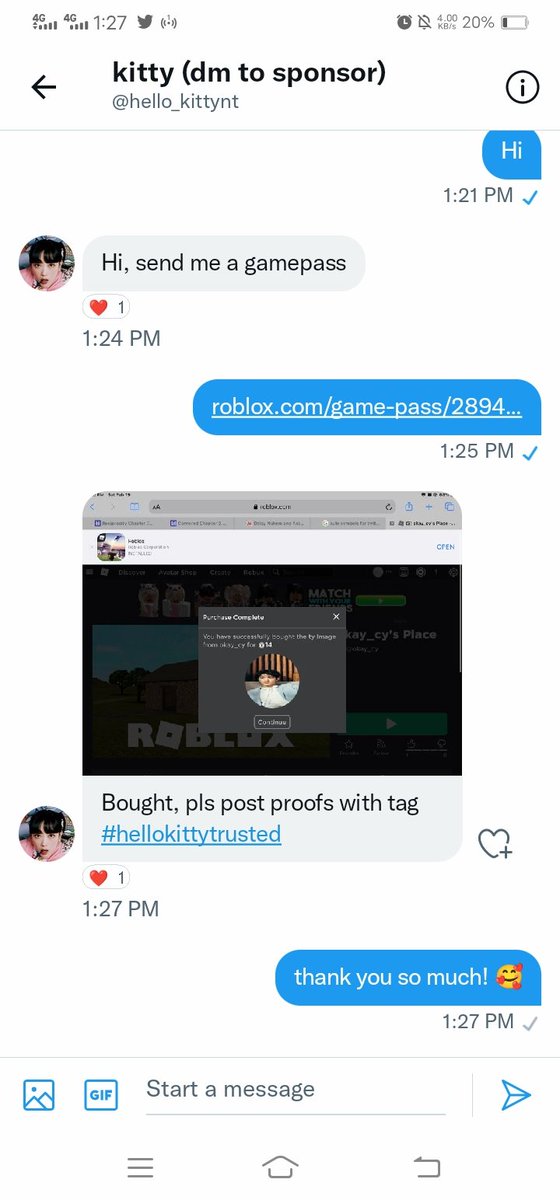 itshimchoi's tweet photo. Hi guys, she just gave me robux, she's really trusted. #hellokittytrusted @hello_kittynt https://t.co/q1OB14zga8