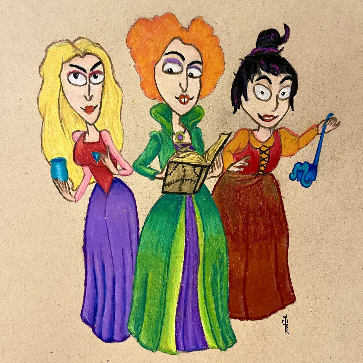 winterseverus's tweet photo. Sanderson Sisters - Toned Tan paper with Prismacolor Colored Pencils. :) #hocuspocus #sandersonsisters #prismacolor #coloredpencils #disneyart #disney https://t.co/dRaAiadey2