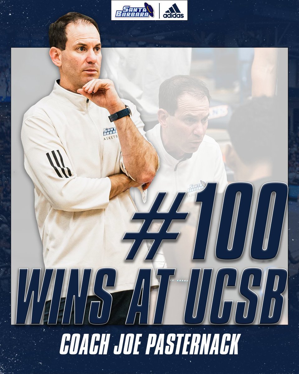UCSBbasketball's tweet photo. Congratulations to Coach Pasternack on Win #100 at UC Santa Barbara!! Coach 🅿️ reached 100 wins in only 143 games, a UC Santa Barbara record!

#GoGauchos | @Joe_Pasternack https://t.co/PEDrLREUdj