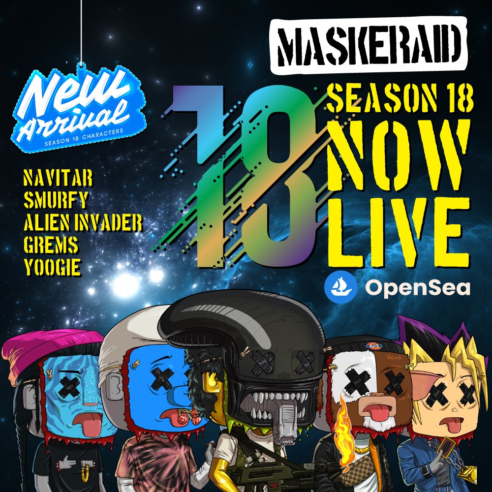 MaskeraidNFT's tweet photo. Season 18 of Maskeraid is now live and for sale on https://t.co/9BaooTWZmD 

https://t.co/Q2gRDB8wc4 

#NFTs #NFTCommunity #NFTdrop  #nft @opensea https://t.co/0q71QBb7X3