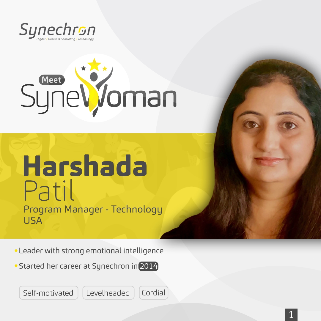 Synechron's tweet photo. Meet Harshada Patil, Program Manager – Technology in our NJ office. She is our latest #SyneWoman being spotlighted. When she’s not optimizing solutions for important stakeholders, you can find her going for a drive with her favorite tunes. Get to know more about her: https://t.co/x99gy2IeYm