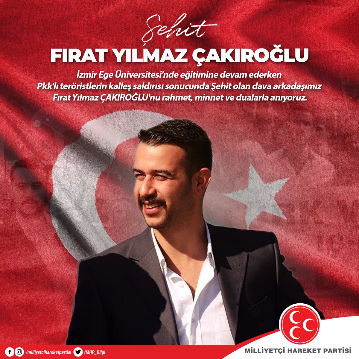 İzmir Ege Üniversitesi'nde eğitimine devam ederken Pkk'lı teröristlerin kalleş saldırısı sonucunda Şehit olan dava arkadaşımız #FıratYılmazÇakıroğlu'nu rahmet, minnet ve dualarla anıyoruz.