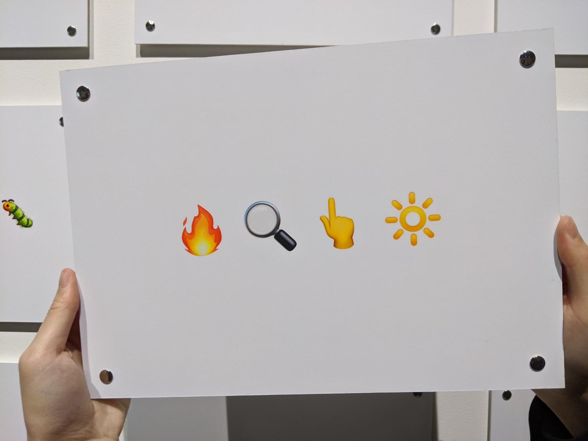 NTTICC's tweet image. 💡絵文字文クイズ正解発表③💡

「オープン・スペース 2021　ニュー・フラットランド」リアル会場にて展示中のemolingualの作品から，昨日投稿の文章の絵文字訳を発表！
皆さんはどんな絵文字に翻訳しましたか？（スタッフYa.Yu.）

▼作品紹介
bit.ly/3sSqo2r

※本日2月21日は休館日です．