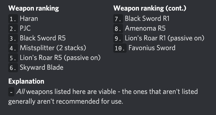 Ayato_Mains's tweet photo. [Ayato Weapon Ranking]
DETAILED NUMBERS IN OUR DISCORD.

Assumptions: x4 Echoes of Offering, 14 hits with E, x2 E activations for 1 Q cycle, 155% ER.

#Ayato #GenshinImpact https://t.co/Kk8hp4ajWa