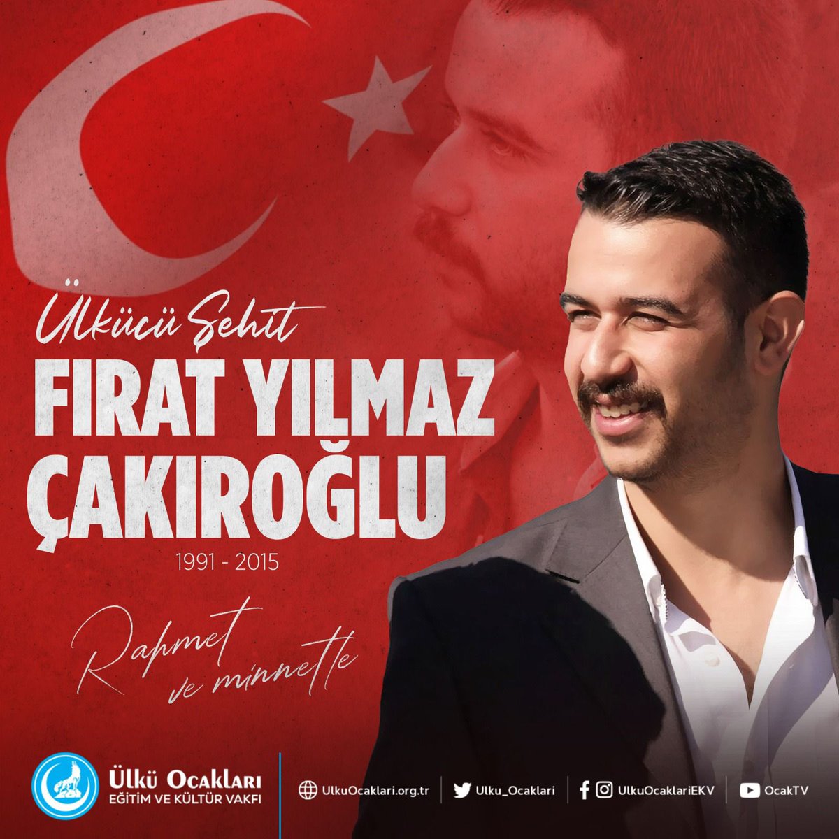 Ege Üniversitesinde hain pkklı teröristlerce şehit edilen Ülkücü Şehidimiz #FıratYılmazÇakıroğlu’nu şehadetinin yıl dönümünde rahmet ve minnetle anıyoruz.