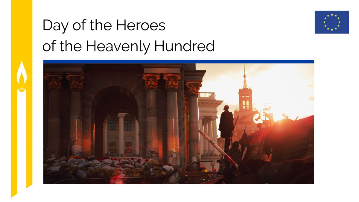 🇪🇺 Today we honour the memory of the #HeavenlyHundred Heroes who, 8 years ago, perished defending their rights and whose sacrifice for a democratic, free, and independent Ukraine will never be forgotten. 
We stand by Ukraine and by our shared values of dignity, peace and freedom.
