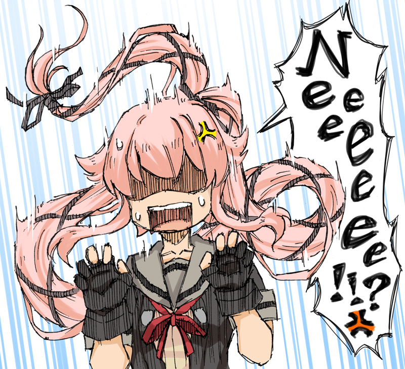 yura (kancolle) 1girl long hair gloves grey sailor collar black gloves pink hair solo  illustration images
