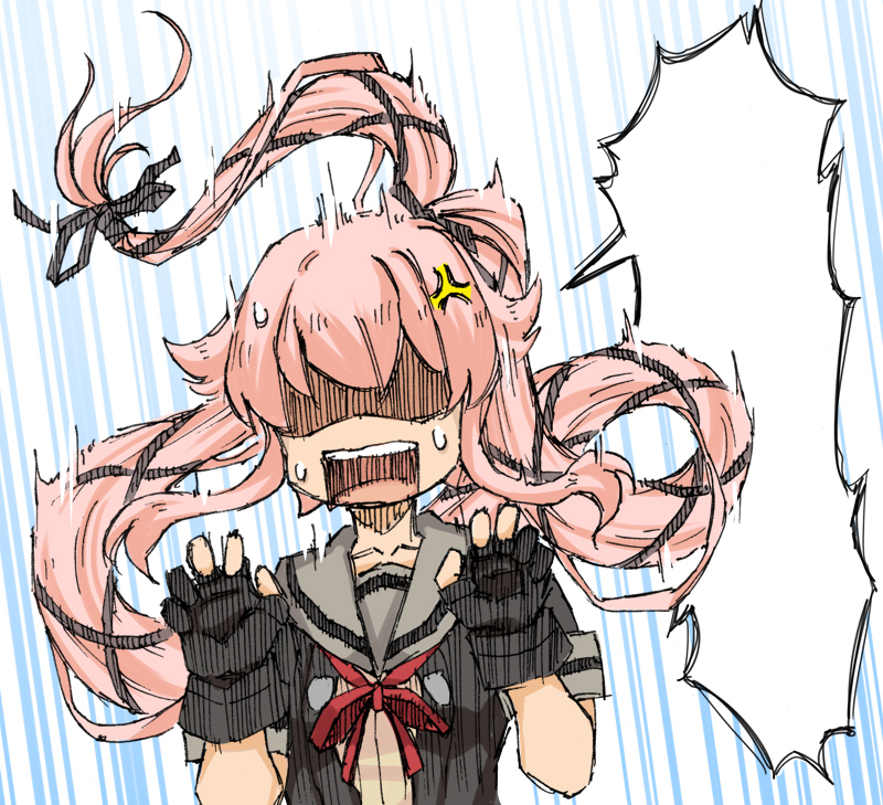 yura (kancolle) 1girl long hair gloves grey sailor collar black gloves pink hair solo  illustration images