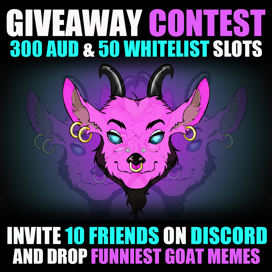 goatsofmeta's tweet image. (#2 Contest) $300 Ca$H AND 15 WL Giveaway!

#1 Prize | $150 AUD + 1 NFT + 10 WL For Friends
#2 Prize | $100 AUD + 3 WL
#3 Prize | $50 AUD + 2 WL

1. Follow, Like AND Retweet 
2. Join Discord AND Invite 10 Friends
3. Drop GOAT's Meme 

#NFT #NFTCommunity #NFTCollection #NFTdrop