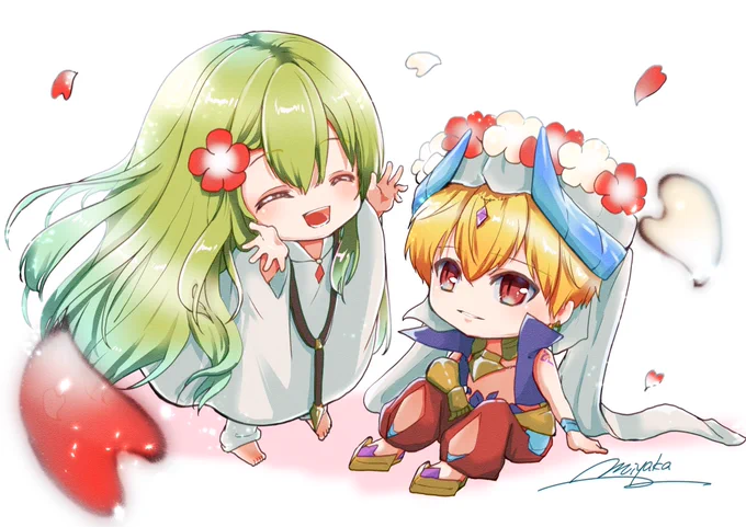 花冠のギルガメッシュとエルキドゥ🌸
(お気に入り絵をリメイクしました✨

#FGO 