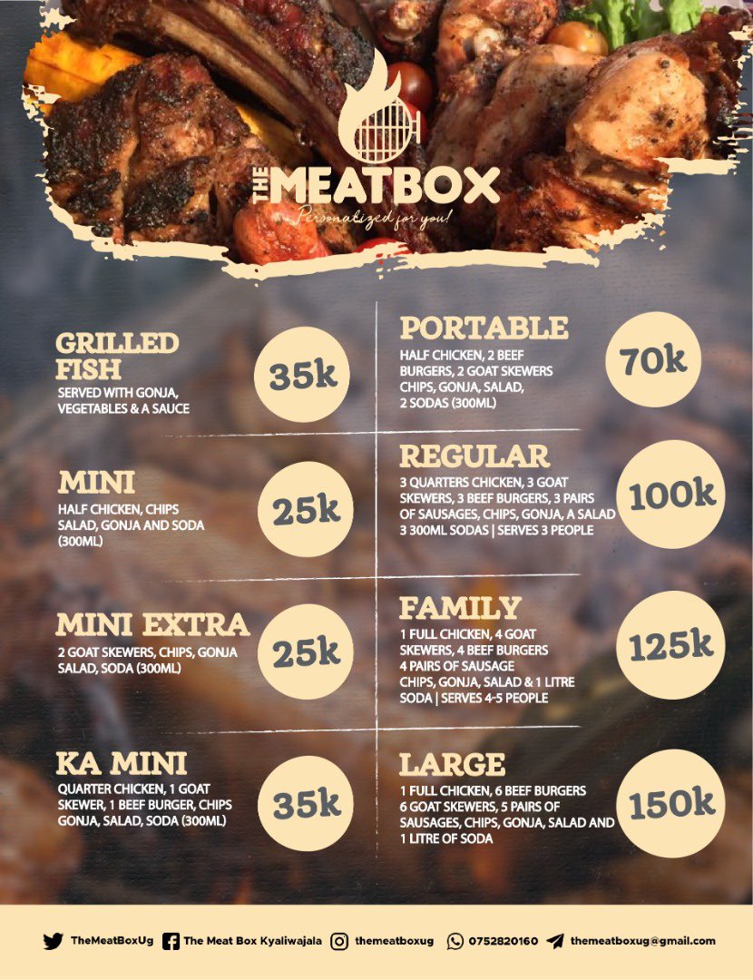 TheMeatBoxUg's tweet photo. For orders and deliveries 🚚 

DM/ Call or WhatsApp 0752820160 to order 🍽 now 

#TheMeatBox 😋 https://t.co/dv2dcDku0z