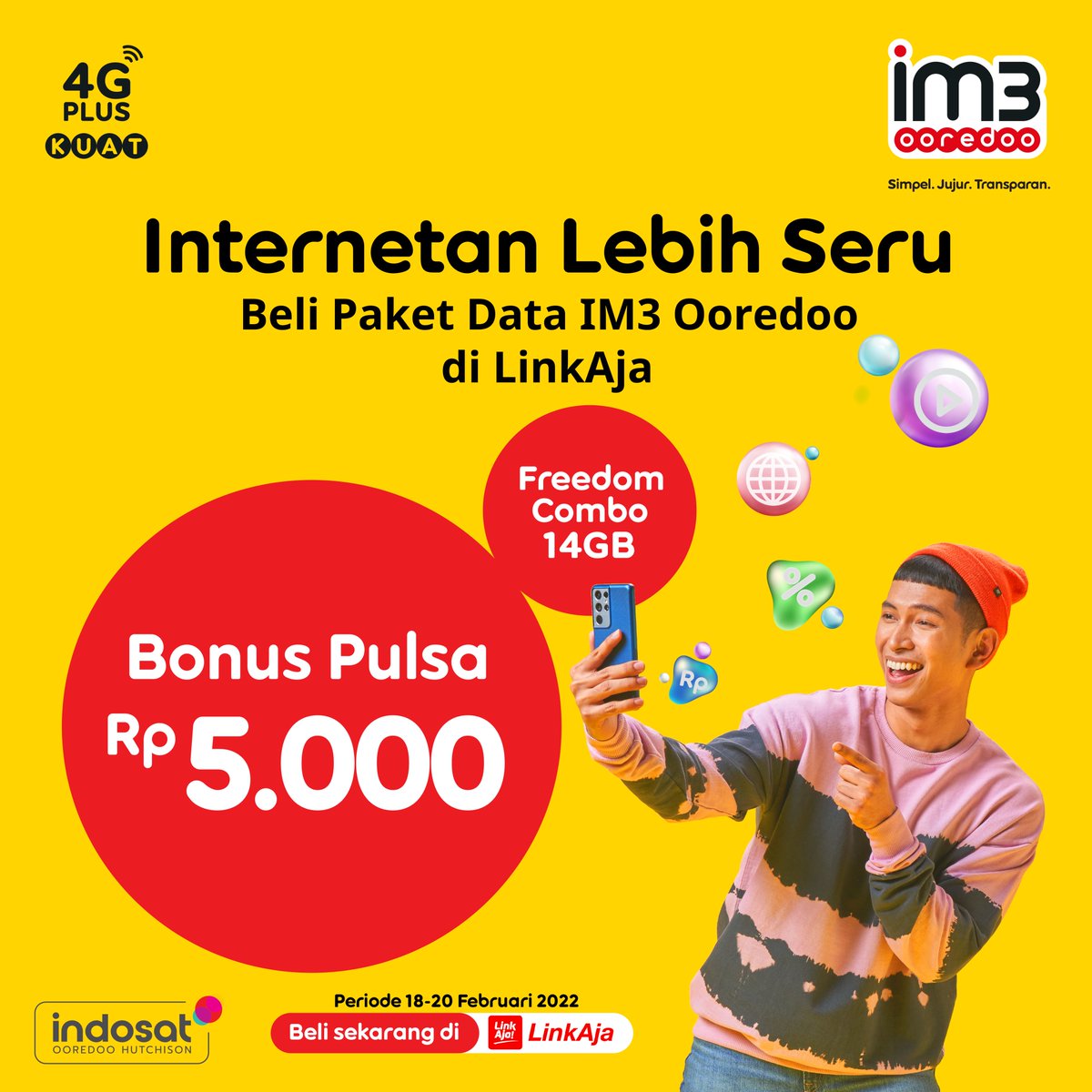 indosatim3's tweet photo. Makin terhubung sama yang tersayang dengan beli paket IM3 Ooredoo di LinkAja!
Dapetin #FreedomCombo kuota 14GB + BONUS pulsa 5ribu. Wah makin untung, kan?
Yuk, beli sekarang biar silaturahmi jalan terus! Klik https://t.co/Y0Ywom77iT https://t.co/iq7BILs6FV