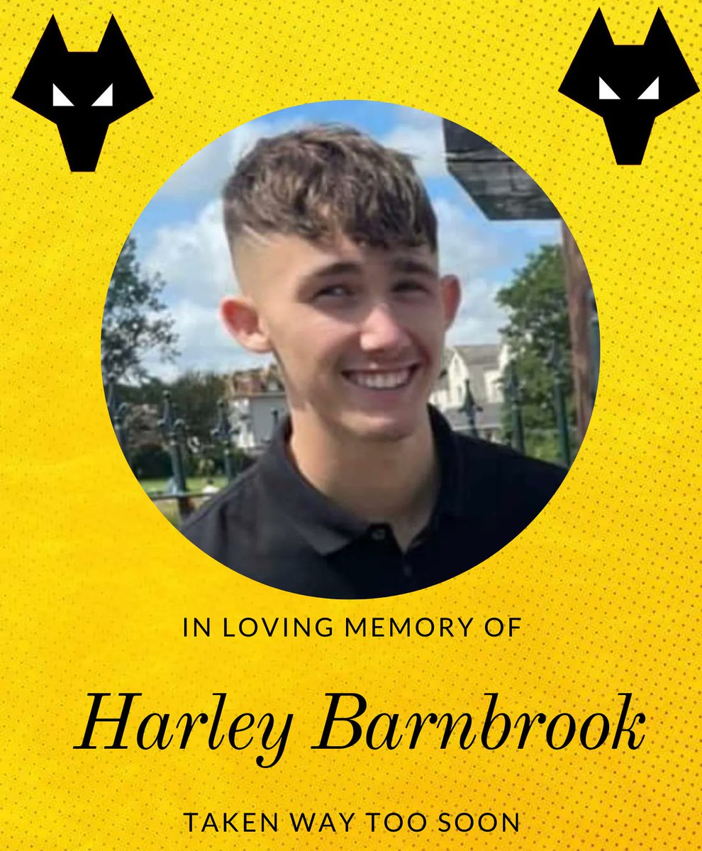 Wolfpackwwfc's tweet photo. Calling all wolves fans, sadly we have lost one of our own at such a young age, Harley Barnbrook has passed away at the age of just 16. At todays game could all fans give this young wolf a round of applause in the 16th minute, let's give this lad a true wolves send off 💛🖤🐺💛🖤 https://t.co/Yjp8rD5Rpp