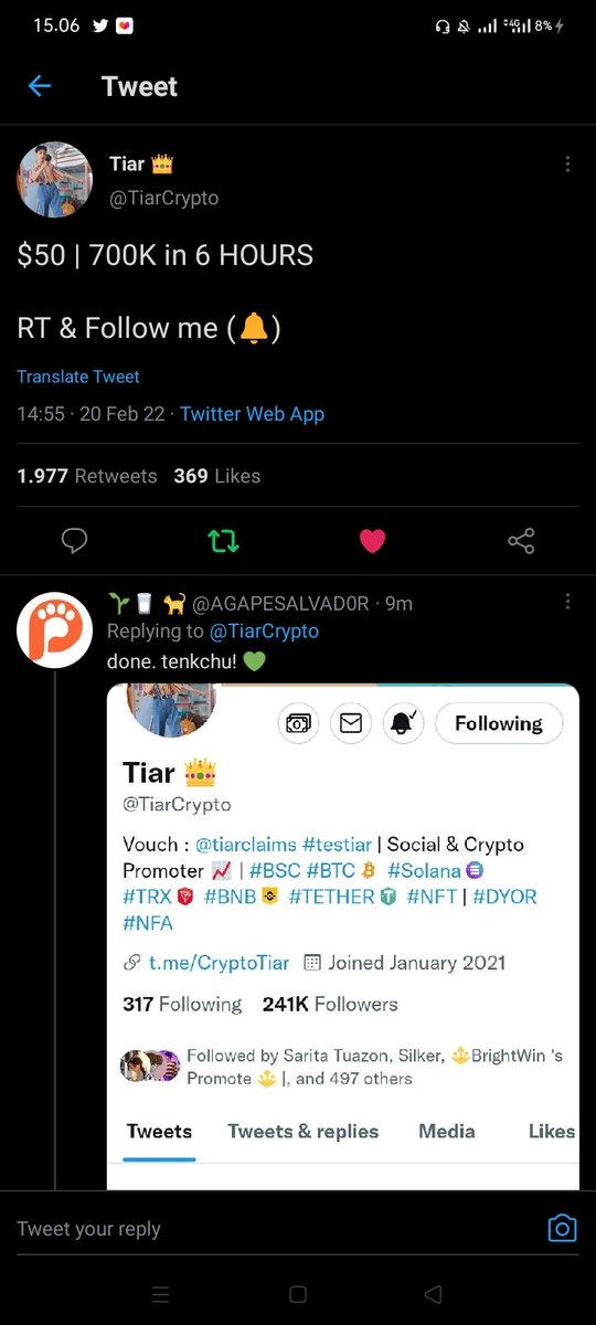 BigWinZzzz's tweet photo. @TiarCrypto done https://t.co/RtS66x1ita