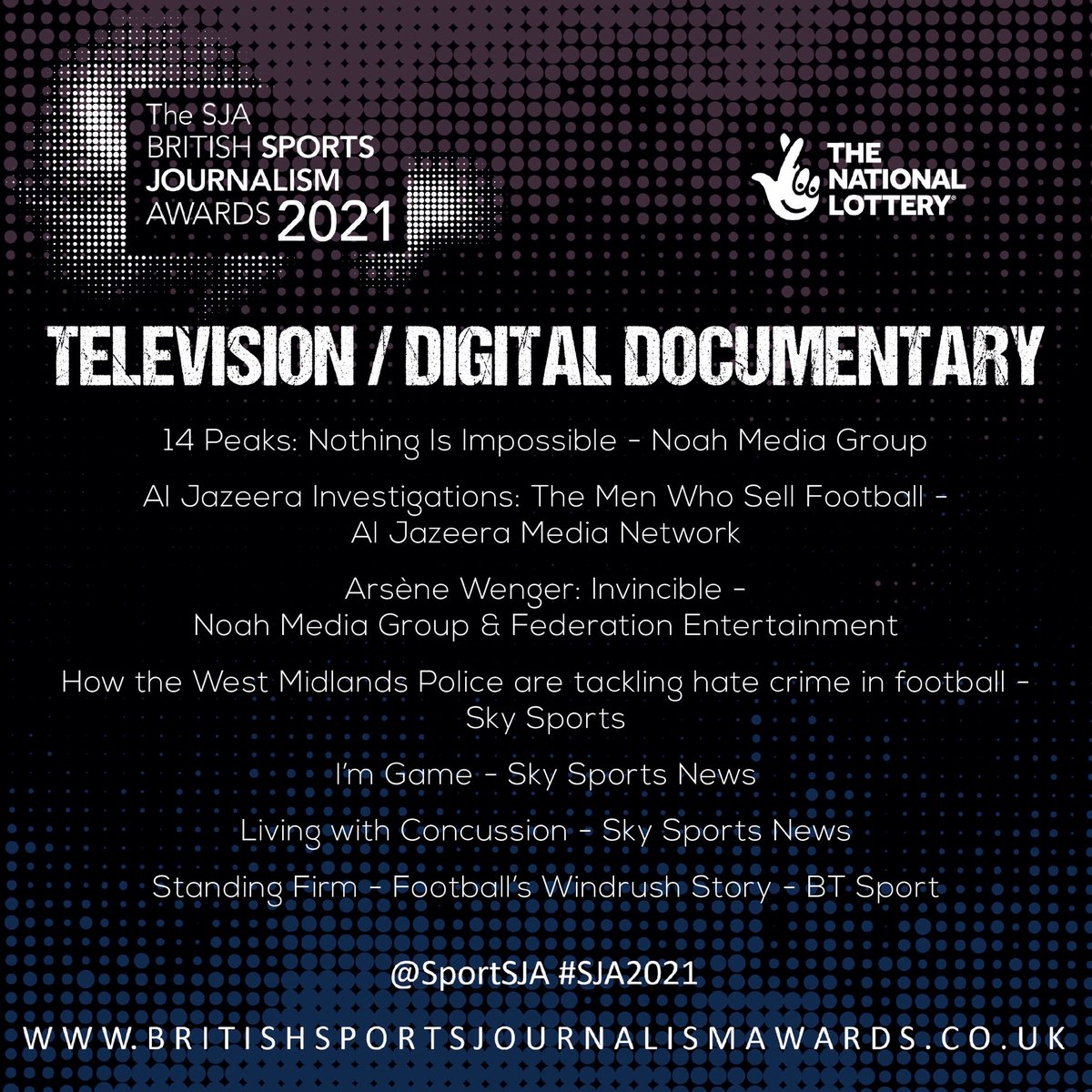 AJ_Investigates's tweet photo. The Men Who Sell Football has received two nominations from @SportSJA Awards. 
Our exposé and podcast are shortlisted for best TV &amp; Radio Documentary. 
Winners will be announced on March 7.
#SJA2021 https://t.co/HUFmwXj0eh