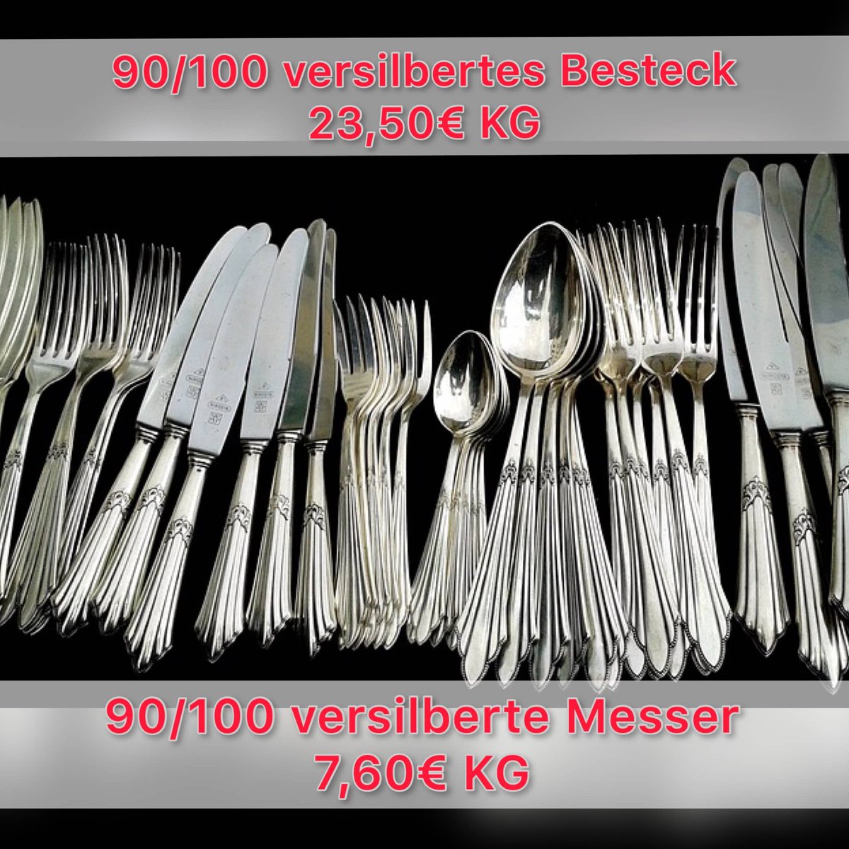 GoldgegenBar's tweet photo. #Silberbesteck #Ankauf deutschlandweit über Paket versenden #Aktion 90 100 23,5 Euro/kg #heinsberg #Bochum #Dortmund #Dormagen #Pulheim #Euskirchen #Eschweiler #Berlin #München #Nürnberg #Stuttgart #Frankfurt #Leipzig #Hannover #Hamburg #Brühl #Hürth https://t.co/VzytGCWTQu https://t.co/UborpHDv4F