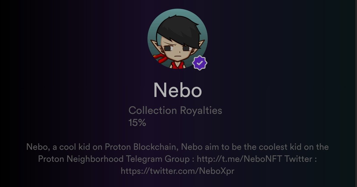 NeboXpr's tweet photo. We are a verified collection on @protonmint
Grab your Nebo now, there are still a couple Nebo available

 https://t.co/MMrXS9pMPs

#protonmint #ProtonNFTs #Protonchain #Solana #SolanaNFTs #ETH #opensea #OpenSeaNFT $xpr https://t.co/L2kwRBH6kG