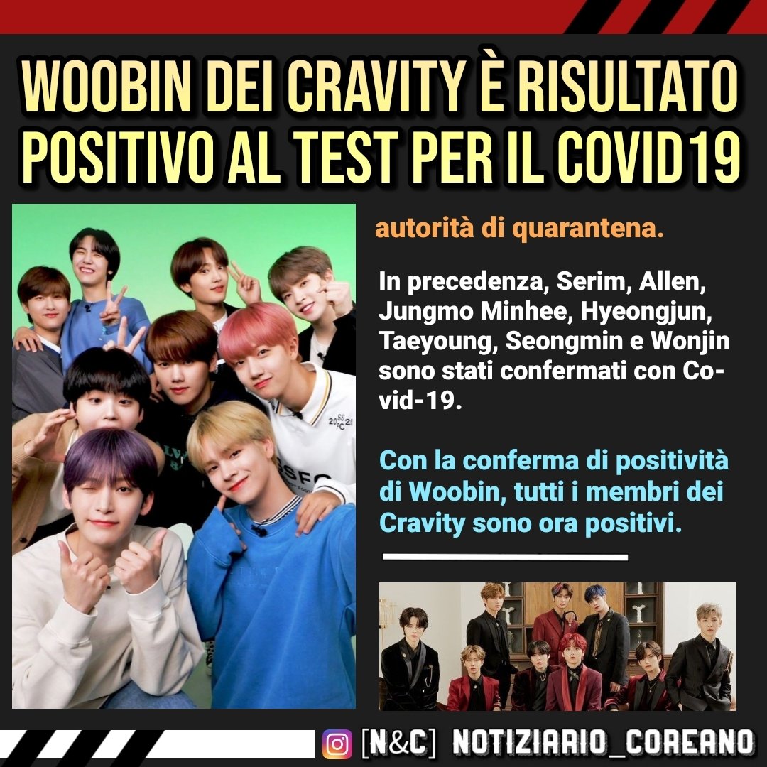 Notiziario_NC's tweet photo. ▶️Oggi Woobin dei CRAVITY è risultato positivo al test per il COVID-19.Con la sua conferma di positività, ora tutti i membri dei Cravity sono positivi.
🔸️Auguriamo a tutto il gruppo una pronta guarigione 🙏💛
#GetWellSooncravity https://t.co/Bguklayhka