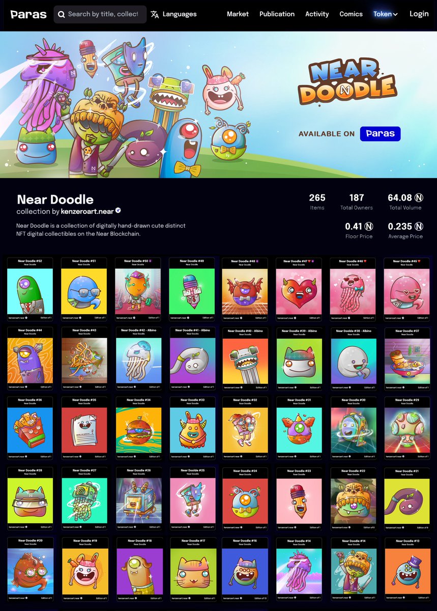 Near Doodle family become bigger and bigger!
Thank you @ParasHQ for giving us a safe home for our art.

paras.id/kenzeroart.nea…
<a href="/NearNft/">NEAR NFT News Club (20K)</a> <a href="/NearSyndicate/">Hidden Crucible</a> <a href="/NearNft/">NEAR NFT News Club (20K)</a> <a href="/nftbuzz_eth/">NFTBUZZ</a>

#NFTs #NFTCommunity #nftcollector #NFTcollection #NFTcollectibles #NEARProtocol
#HypeDAO