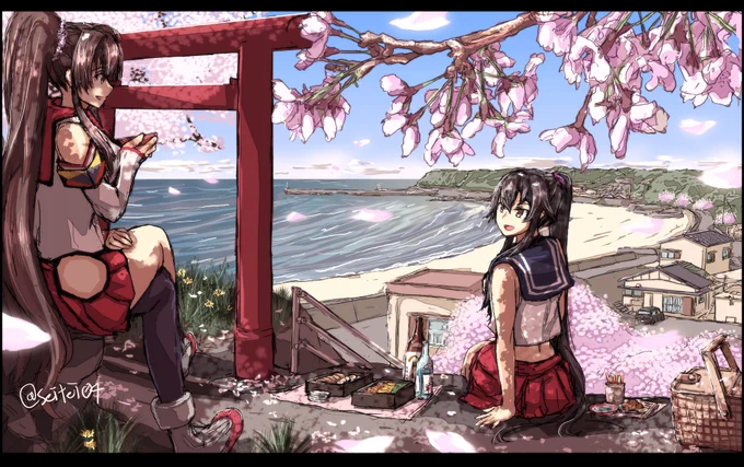 大和と矢矧、桜咲く
#艦これ #矢矧 #大和  

懐かしいイラストを発掘したので置いておきます(*'Д`) 