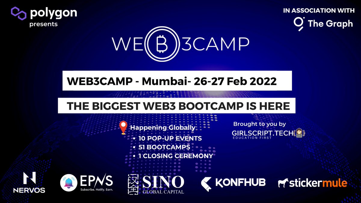 SpeakingWarlock's tweet photo. Be ready for @0xPolygon presents The Biggest Web3 Bootcamp in association with @graphprotocol brought to you by @Girlscript1 sponsored by @NervosNetwork @epnsproject @SinoGlobalCap @stickermule 

#web3 #blockchain #tech #web3camp #crypto #Bootcamp https://t.co/CQ5vUWIAZT