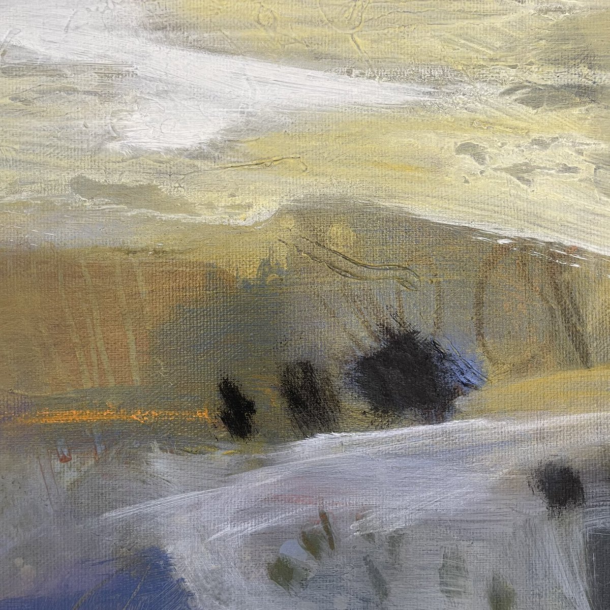 cramerpaintings's tweet photo. River Sunset’ 55cm x 55cm grey tray frame. I painted this at the end of January after taking a late afternoon walk along the river Avon as the sun was going down. Not my usual colour palette but simply a response to the colours of the season 🙌🏻  #landscapepainting #artcollector https://t.co/UPFLtjT1DH