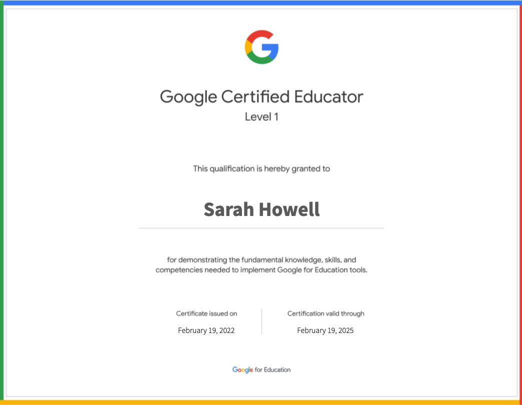 #CONGRATs to <a href="/sarahsunnymead/">Sarah</a>, achieving the <a href="/GoogleForEdu/">Google for Education</a> #GCEL1! 👏🏻🎉🥳 #GoogleEDU #GoogleEC #GrowWithGoogle #EdTech #GEGUK #BetterTogether #BlendedLearning #HyFlexLearning #RemoteLearning #OnlineLearning #HybridLearning #education <a href="/HMC_Org/">HMC (The Heads' Conference)</a> <a href="/ISC_Digital/">#ISCDigital Strategy Group</a> <a href="/digital_ILF/">ISC Leaders Forum</a> <a href="/HeadFelsted/">FelstedHead</a>