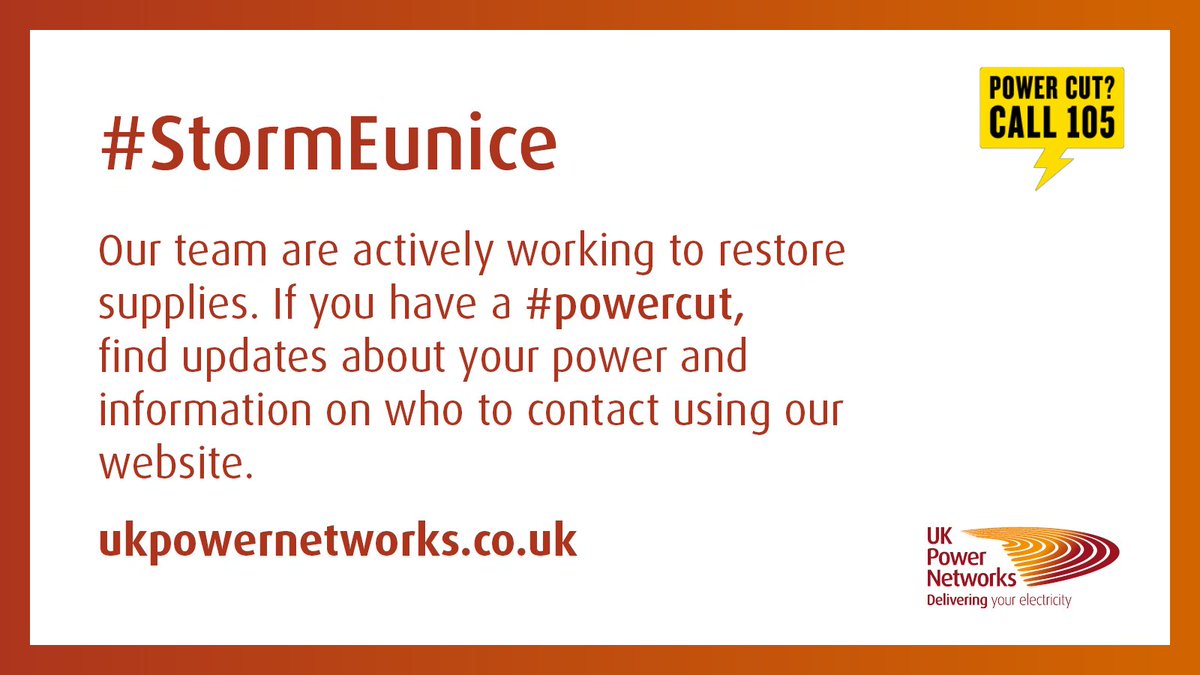UKPowerNetworks's tweet photo. 1/2 We're supporting customers without power as fast as we can. Food trucks are on their way to deliver 8,000 hot meals this morning and our most vulnerable customers have received 1-2-1 support. If you or someone you know needs help call us on 105. 
#StormEunice #CustomerSupport https://t.co/pHfgUHZ6ke