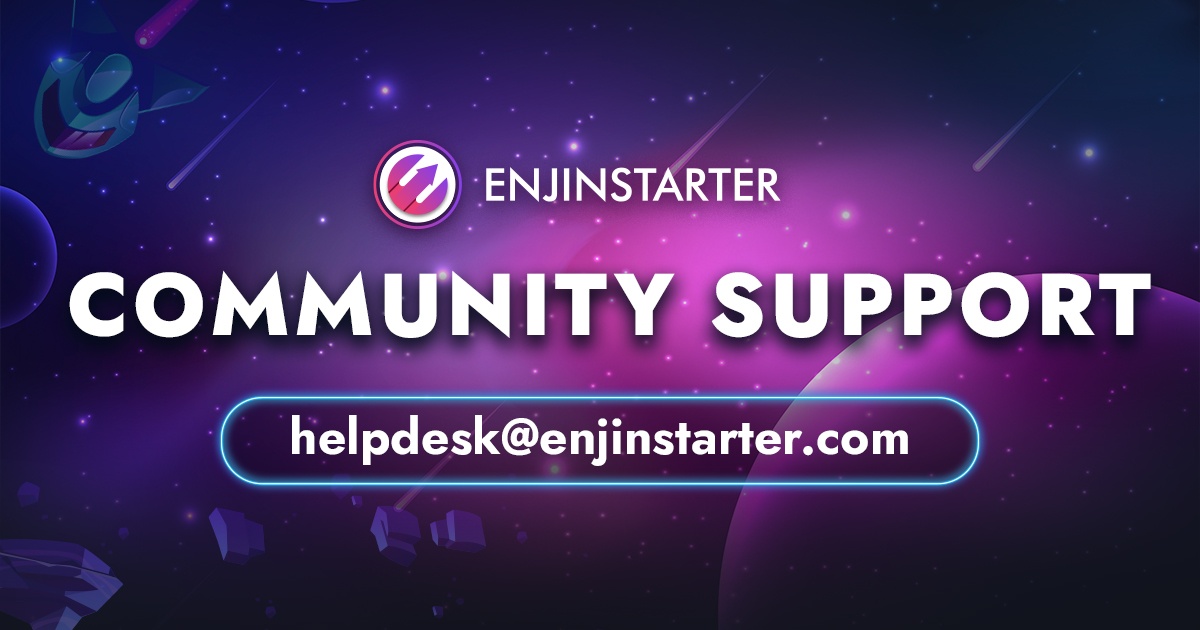 enjinstarter's tweet photo. To our #Enjinstarter Community, for all concerns regarding account assistance:

▫️ KYC Registration
▫️ IDO (whitelisting, allocation, participation)
▫️ Launchpad Errors (i.e.: wallet not whitelisted on IDO day)
▫️ TGE (can't claim, late claim, missing tokens)

1/2 https://t.co/hOTxAhh3Ve