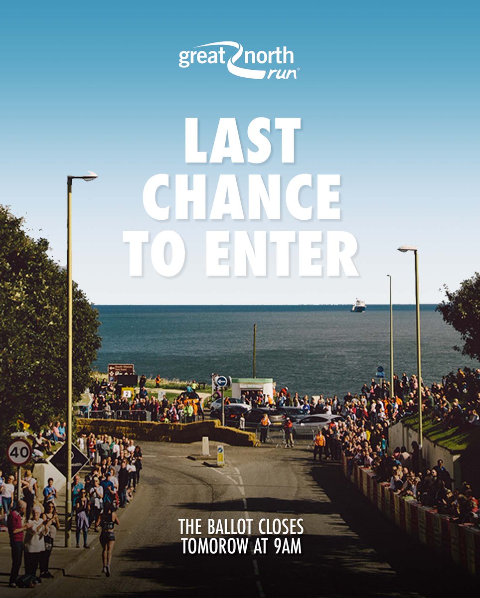 Great_Run's tweet photo. ⏰ | The 2022 #GreatNorthRun ballot closes tomorrow at 9am! 

Just one day left to be in with the chance to participate in the world’s favourite half marathon 🏃‍♂️🏃‍♀️

SEA YOU IN SEPTEMBER 🌊 https://t.co/7JAudcogYA https://t.co/JAX0AAWehf